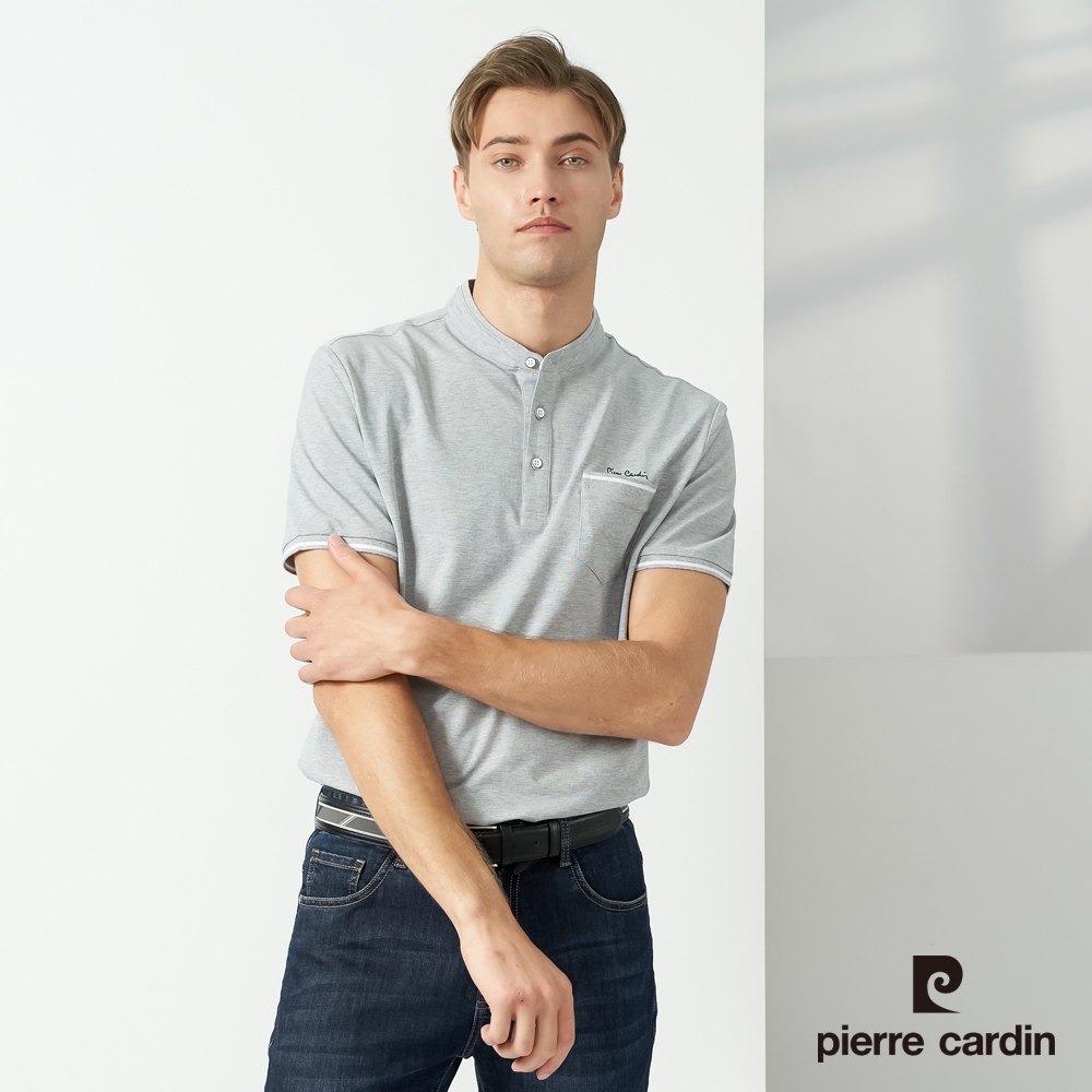 Pierre Cardin皮爾卡登 男款 素色小立領短袖polo衫-灰色(5237210-95)