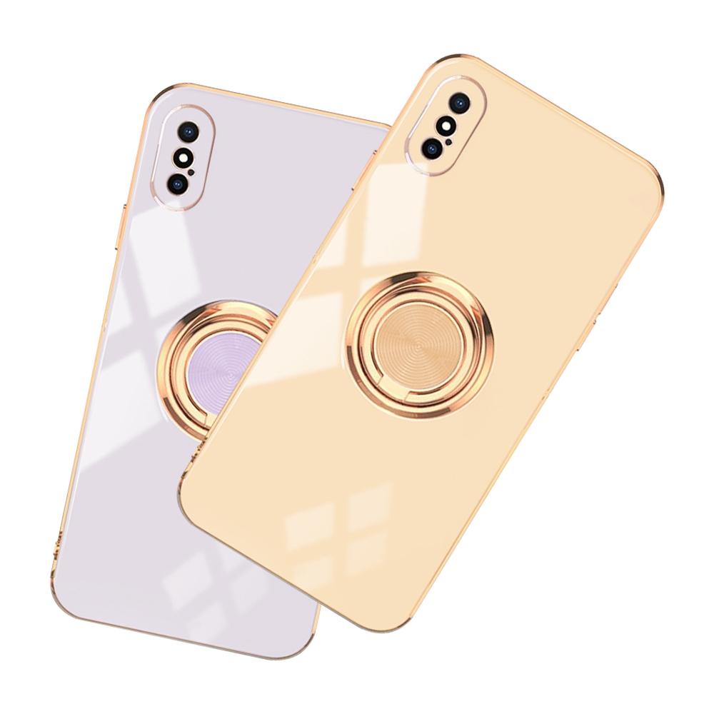 iPhone Xs 手機殼電鍍金邊矽膠磁吸指環手機保護殼 XS手機殼