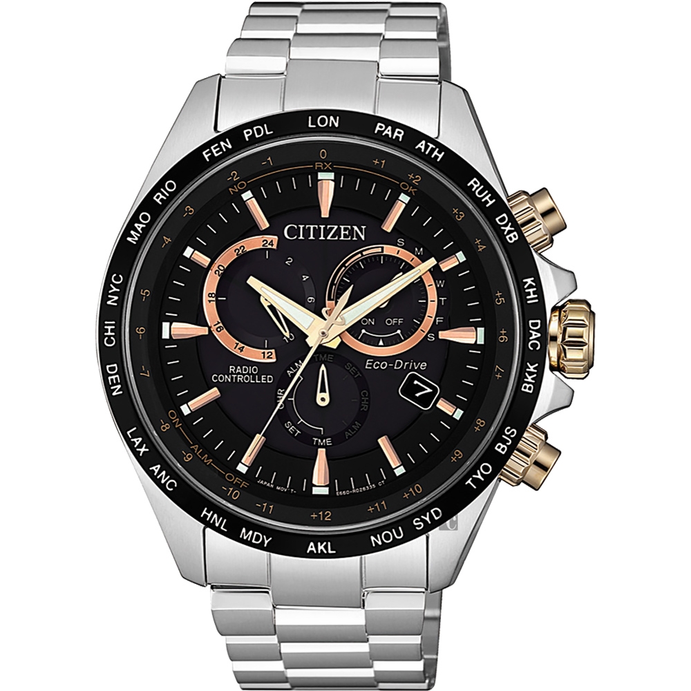 CITIZEN 星辰 亞洲限定光動能萬年曆電波錶-黑x銀/45mm CB5834-86E