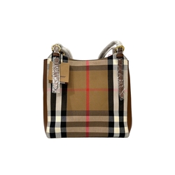 BURBERRY Canterby 經典格紋拼接皮革手提單肩包 卡其色 80737861