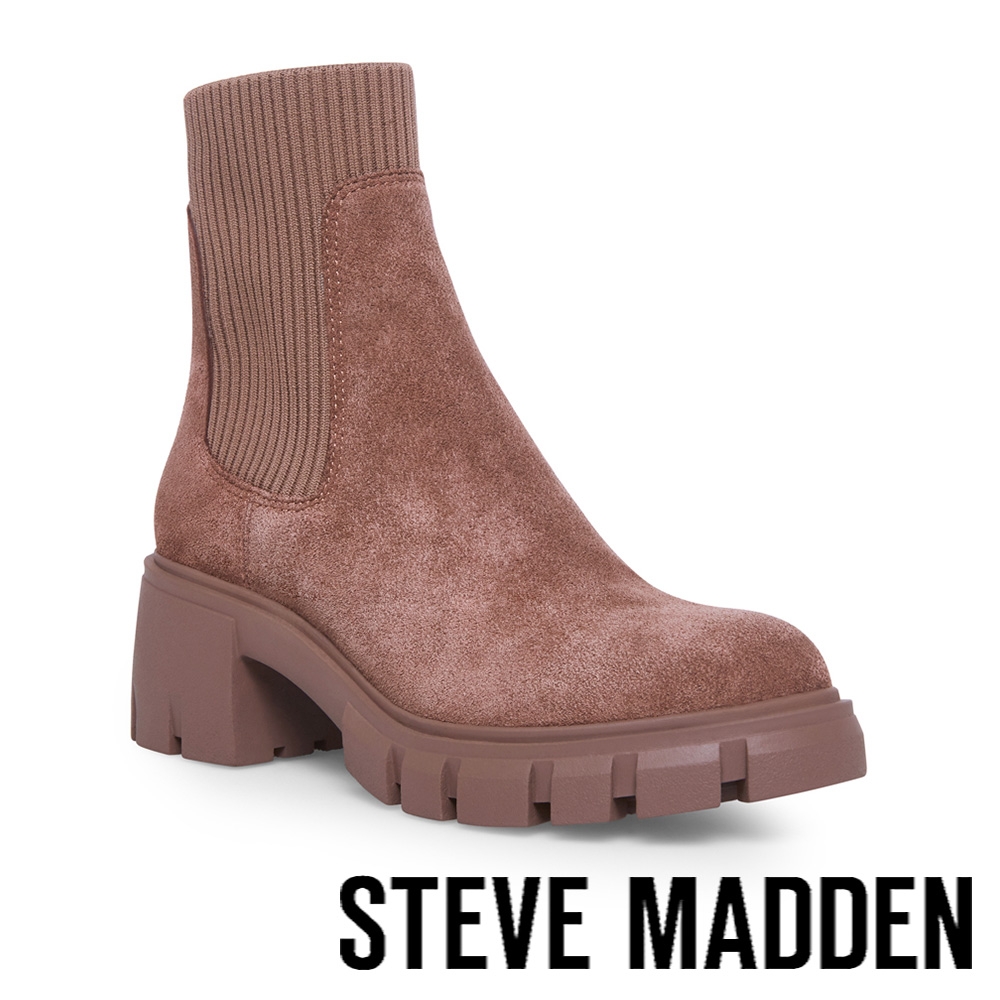 STEVE MADDEN-HUTCH 素面襪套切爾西靴-絨咖啡