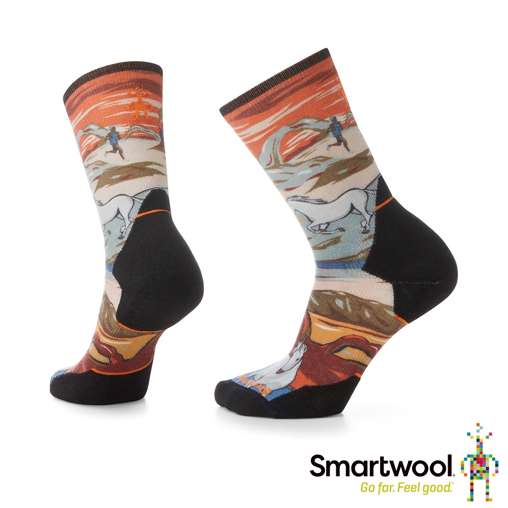 官方直營 Smartwool 高機能跑步超輕減震Print中長襪 登山襪 機能襪 戶外機能襪 襪子 防寒襪-荒野奔馳 彩色