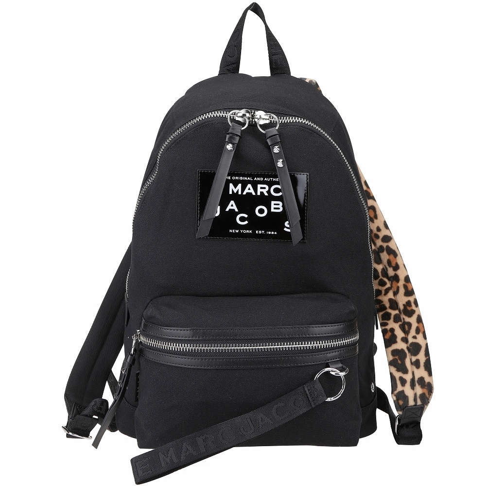 MARC JACOBS MJ 字母徽標豹紋背帶後背包(黑色)