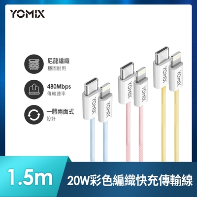 【YOMIX優迷】USB-C to Lightning 20W編織快充傳輸線