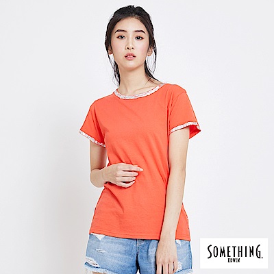 SOMETHING 燙箔質感圓領短袖T恤-女-桔紅