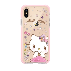 三麗鷗 Kitty iPhoneXS / iPhoneX 施華彩鑽四角防撞手機殼-寶石凱蒂