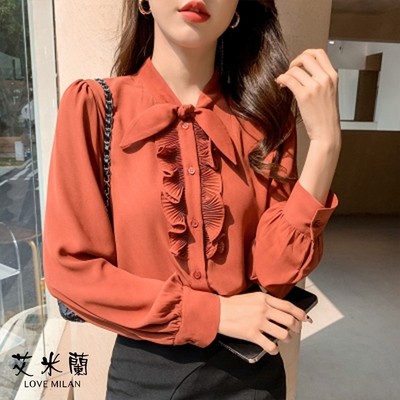 艾米蘭-甜美時尚個性優雅翻領造型上衣-2色(M~XL)