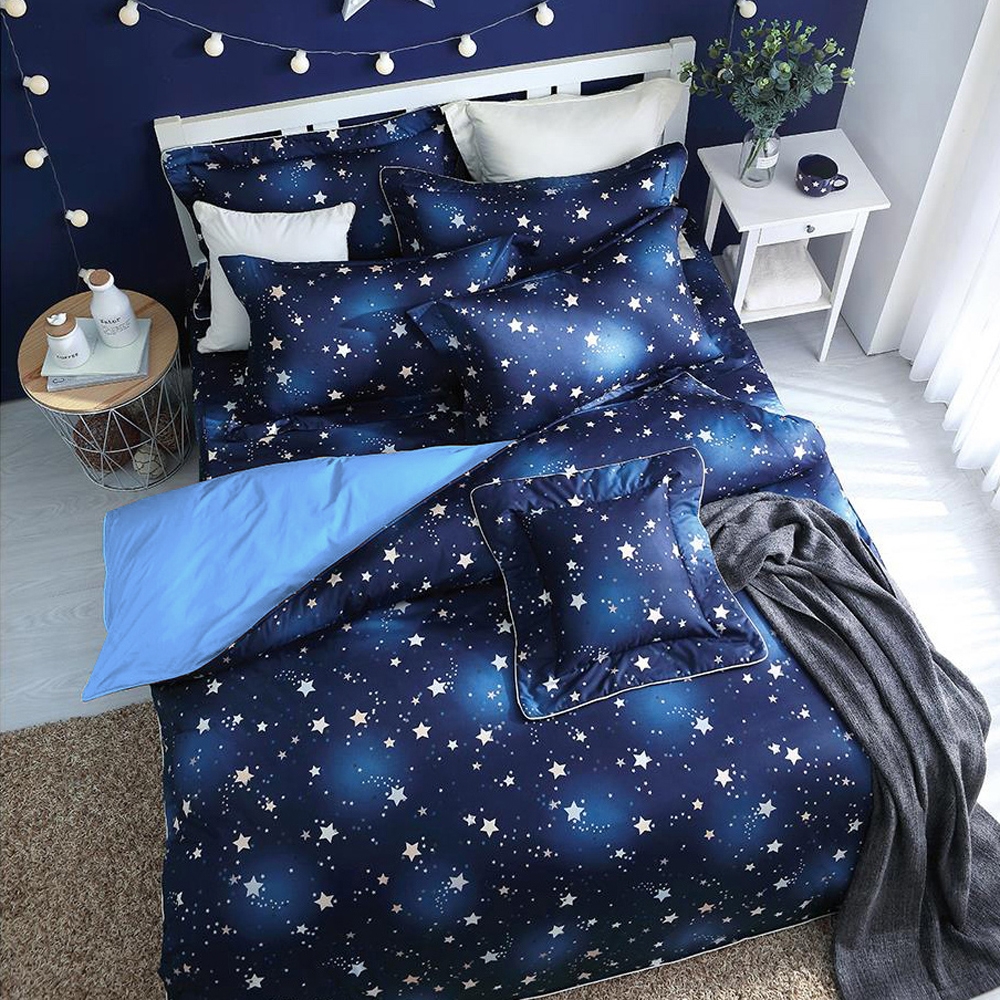 艾莉絲-貝倫 閃耀星空 100%純棉 六件式雙人加大鋪棉床罩組-藍色