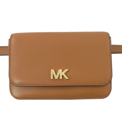 MICHAEL KORS Mott 大MK金屬LOGO翻蓋腰包/胸口包(咖)