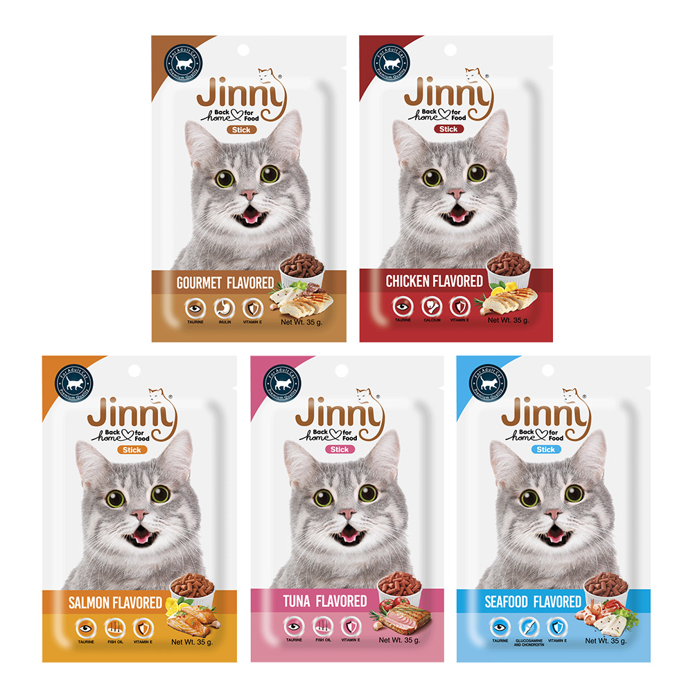 【8入組】Jinny吉妮貓-貓咪零食 補鈣鮮雞/順腸雞肝/骨力海鮮/美毛鮪魚/養膚鮭魚 35g(購買第二件都贈送寵物零食*1包)