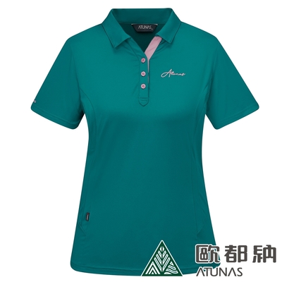 【ATUNAS 歐都納】女款POLARTEC POWER STRETCH短袖POLO衫A1PS2304W珐瑯綠/吸溼排汗/透氣快乾/防曬抗臭/彈性舒適/休閒旅遊/登山露營