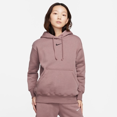 NIKE 上衣 女款 長袖上衣 帽T 運動 AS W NSW PHNX FLC OS PO HOODIE 粉紫 DQ5861-208