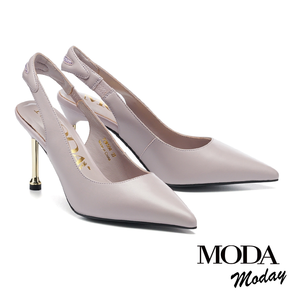 高跟鞋 MODA MODAY 優雅質感晶鑽羊皮後繫帶尖頭美型高跟鞋－紫