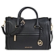 MICHAEL KORS Carine 大款 金字大圓標Logo鵝卵石紋皮革機車兩用包(黑色-大) product thumbnail 1