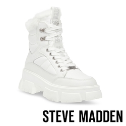 STEVE MADDEN-TRIGGERS 絨毛厚底拼接綁帶休閒靴-白色