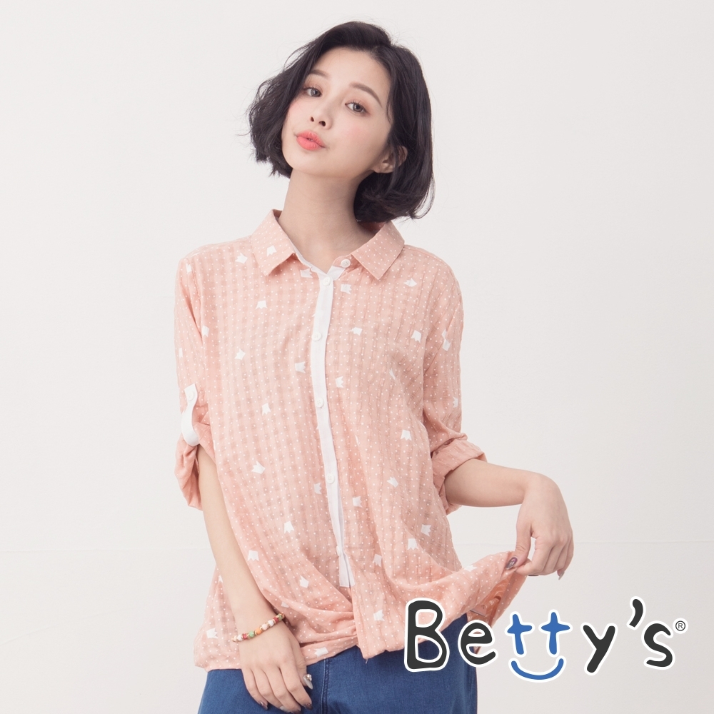 betty’s貝蒂思　皇冠印花點點配色襯衫(淺桔)