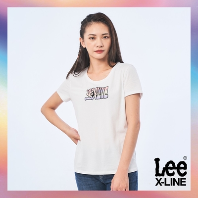 【X-LINE】Lee 女款 粉彩漸層LOGO短袖圓領T恤 純淨白