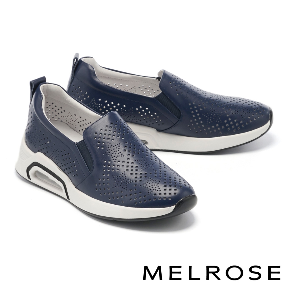 休閒鞋 MELROSE 極簡率性星星沖孔全真皮厚底休閒鞋－藍