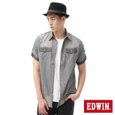 EDWIN 襯衫 細格擦色短袖襯衫-男-黑色