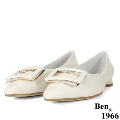 Ben&1966高級頭層牛皮舒適流行包鞋-米白(206223)