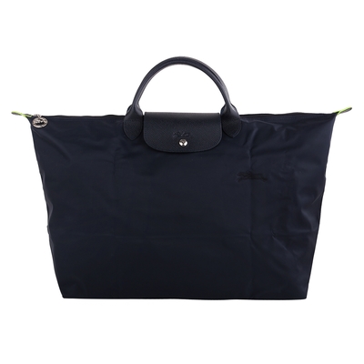 LONGCHAMP LE PLIAGE GREEN再生尼龍摺疊旅行包/藍L