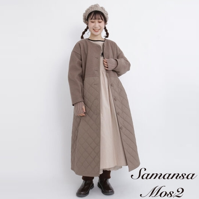 Samansa Mos2 異素材拼接ALINE絎縫長版大衣外套