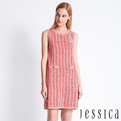 JESSICA - 高雅小香風針織鑽飾設計洋裝(紅)