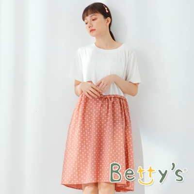 betty’s貝蒂思 點點拼接假兩件洋裝 (深桔色)