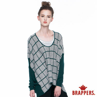 BRAPPERS 女款 女用配色格紋長袖針織衫-墨綠