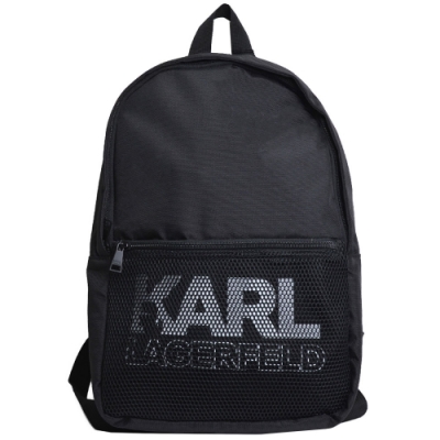 Karl Lagerfeld 經典老佛爺品牌圖騰LOGO尼龍後背包(黑)