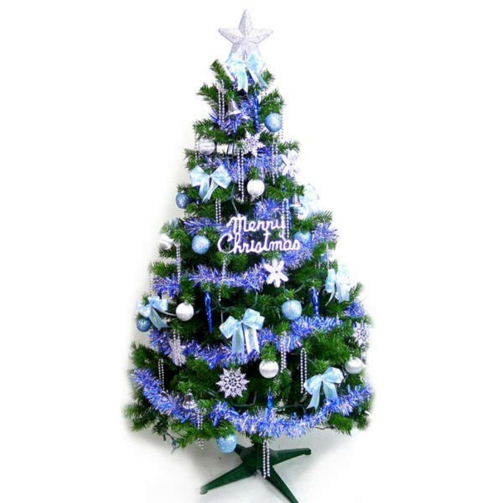 摩達客 4尺豪華版裝飾綠聖誕樹+藍銀色系配件組(不含燈)本島免運