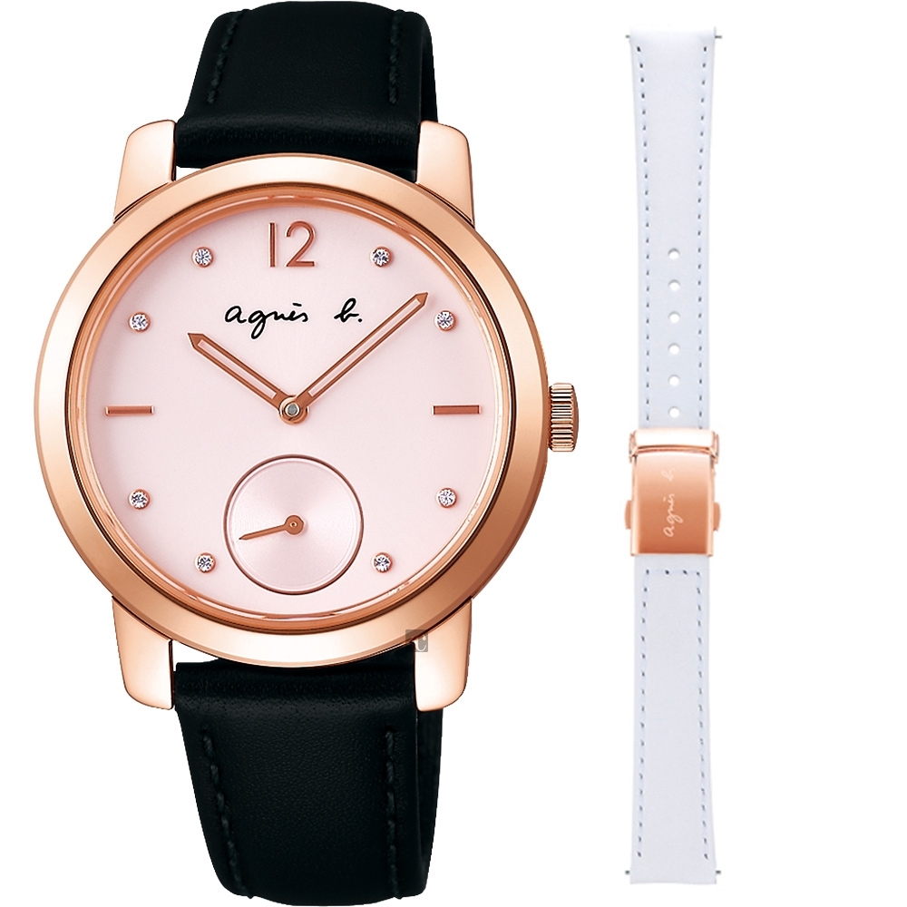 agnes b. 30周年法式獨立小秒針套錶組(BN4013X1)-粉x玫瑰金框/33mm