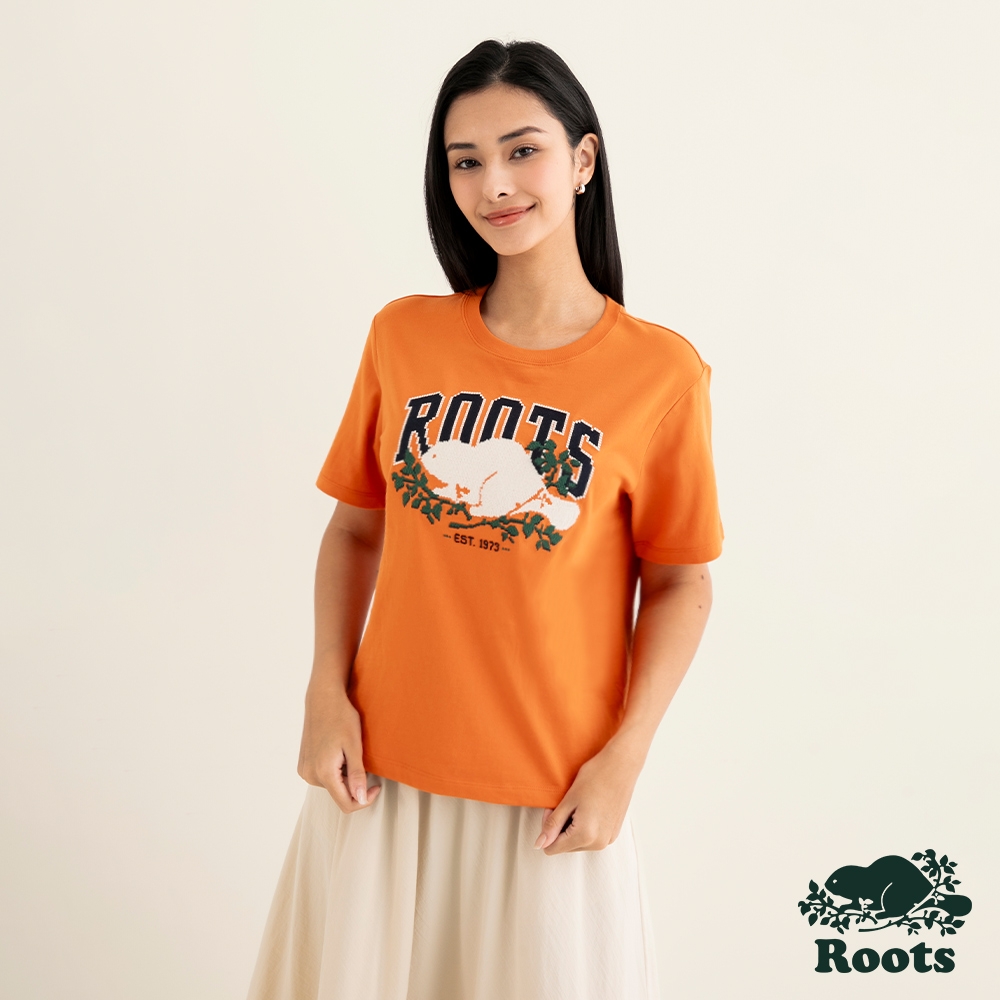 Roots 女裝- COOPER BEAVER PIXEL短袖T恤-焦糖橘