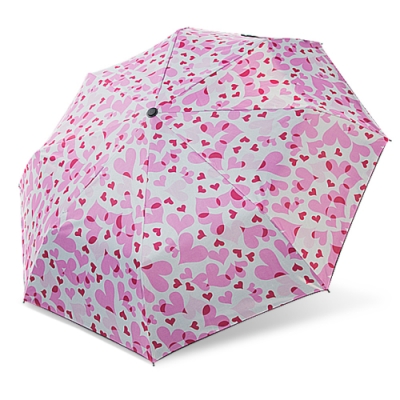 【雙龍牌】降溫涼感小無敵三折傘雨傘黑膠傘B6313-粉紅愛心