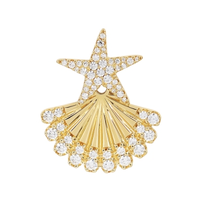 apm MONACO法國精品珠寶 閃耀金色鑲鋯海星貝殼單邊耳環