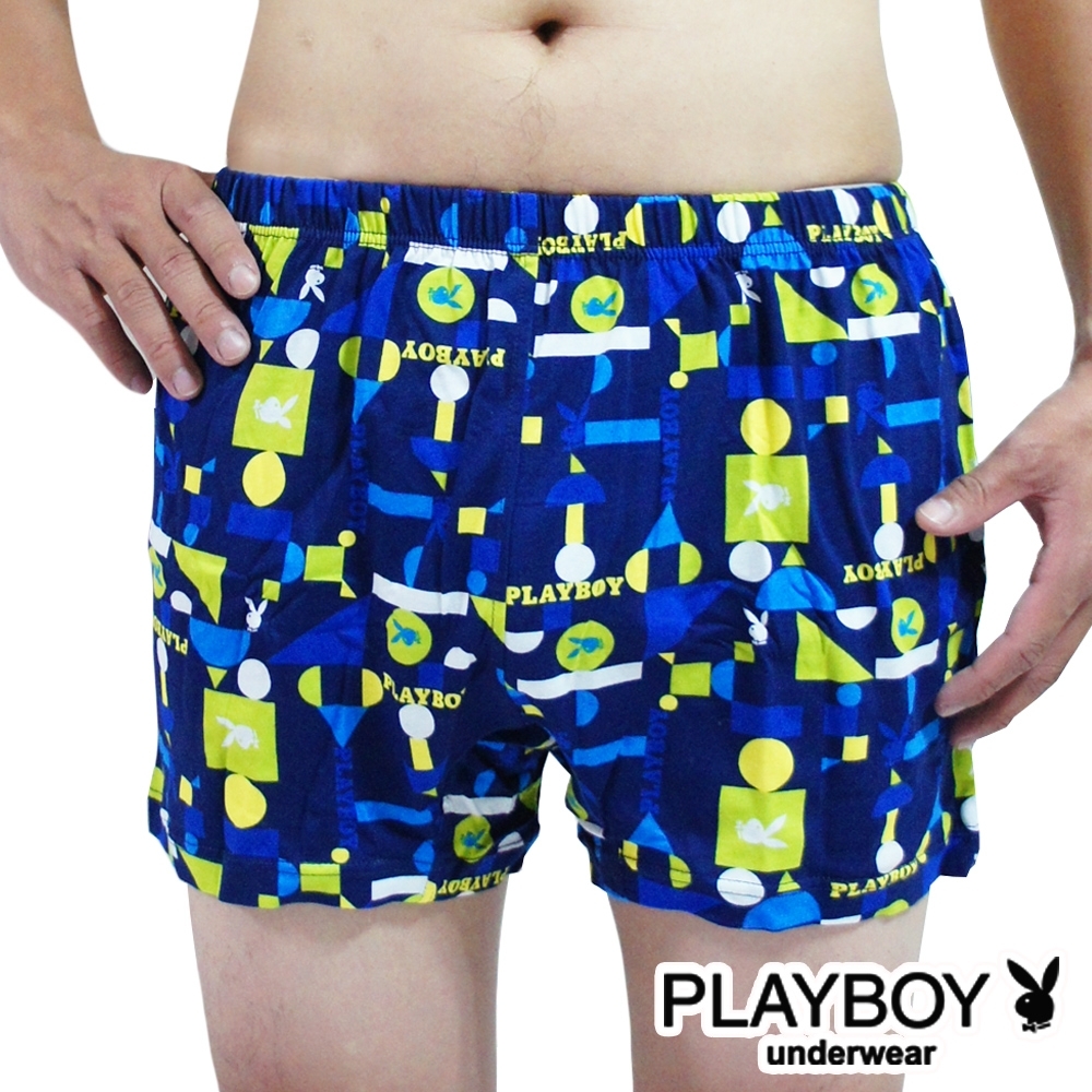 PLAYBOY 無開檔精梳棉LOGO印花四角褲-單件(綠方兔)