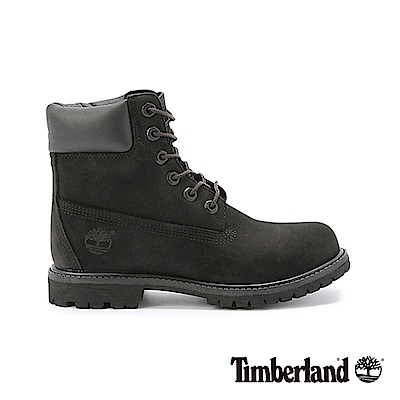 Timberland 女款黑色絨面厚領綁帶防水6吋靴