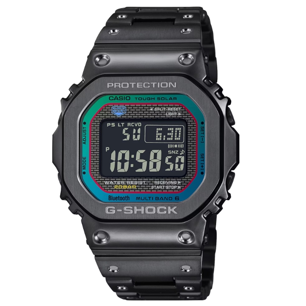 CASIO 卡西歐G-SHOCK 40週年經典方型光譜色彩藍芽太陽能電子錶黑GMW