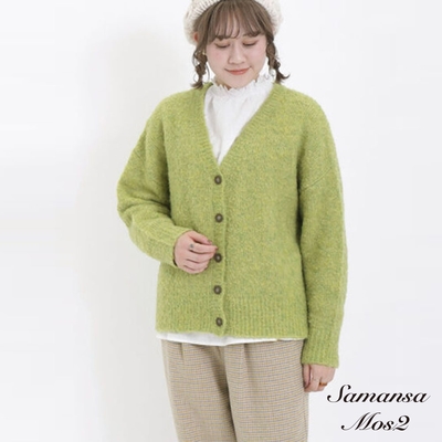 Samansa Mos2 溫暖羊毛混紡V領落肩長袖針織罩衫