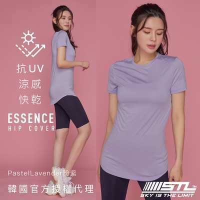 STL yoga 韓國瑜伽 ESSENCE 女 運動機能 圓領 短袖 上衣 T恤 涼感 快乾 長版 微腰身 半蓋臀／PastelLavender粉紫