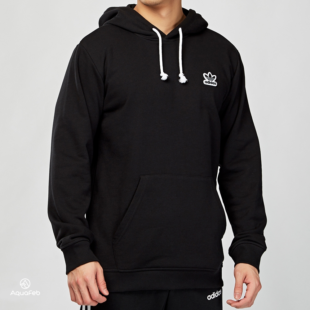 Adidas Originals Hoodie 男款 黑色 三葉草 立體浮雕LOGO 連帽 長袖 上衣 DN8045