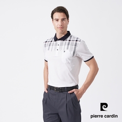 Pierre Cardin皮爾卡登 男裝 胸前印定位格短袖POLO衫-白色(5247211-90)