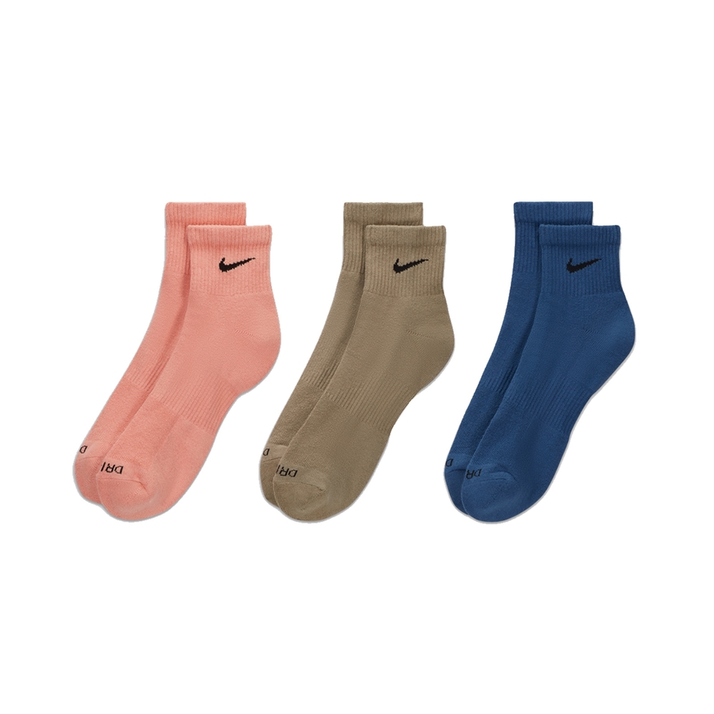 Nike 襪子 Everyday Plus 男女款 輕量 粉橘 咖啡 深藍 薄底 中筒襪 長襪 三雙入 SX6893-955