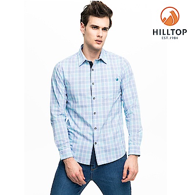 【hilltop山頂鳥】男款吸濕快乾抗UV長袖襯衫S05M65淺藍紫格紋