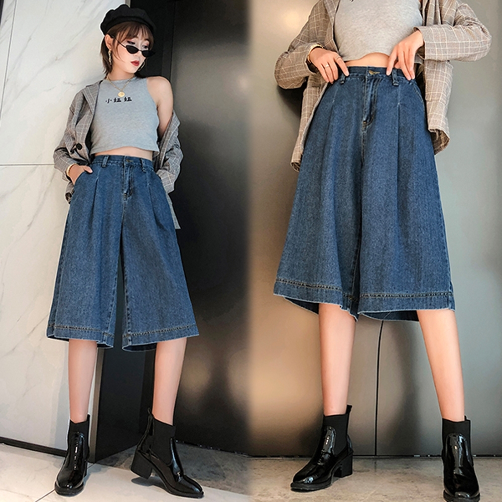 【韓國K.W.】(預購)歐洲款縹緲牛仔褲裙-1色