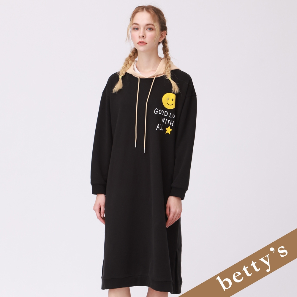 betty’s貝蒂思　短絨毛撞色休閒連帽洋裝(黑色)