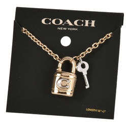 COACH 經典C字LOGO鎖頭鑰匙造型項鍊-金/銀色