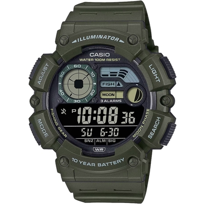 CASIO 卡西歐 釣魚模式 月相數位手錶 送禮推薦-軍綠 WS-1500H-3B