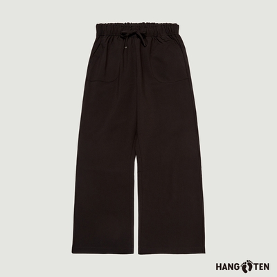 Hang Ten-女裝-WIDE FIT鬆緊腰頭抽繩縲縈寬版長褲-黑