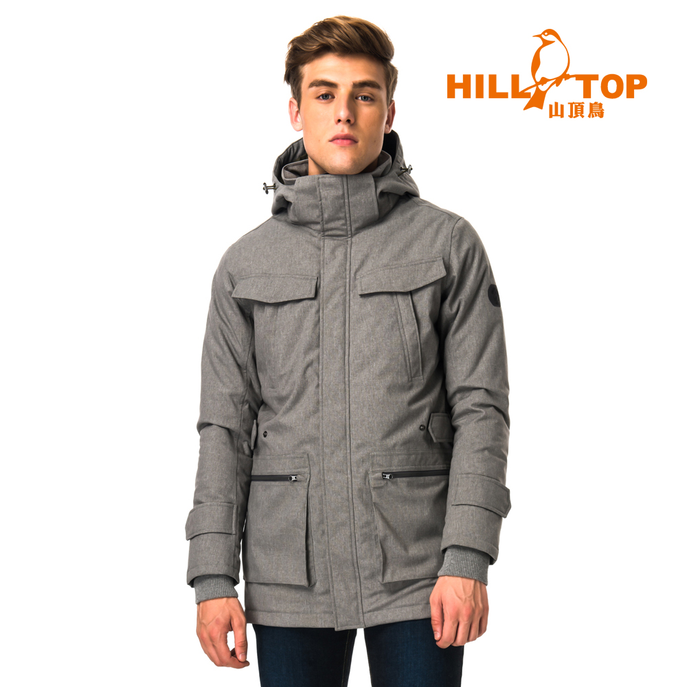 【hilltop山頂鳥】男款防水透氣保暖蓄熱羽絨長大衣F21M54鋼灰